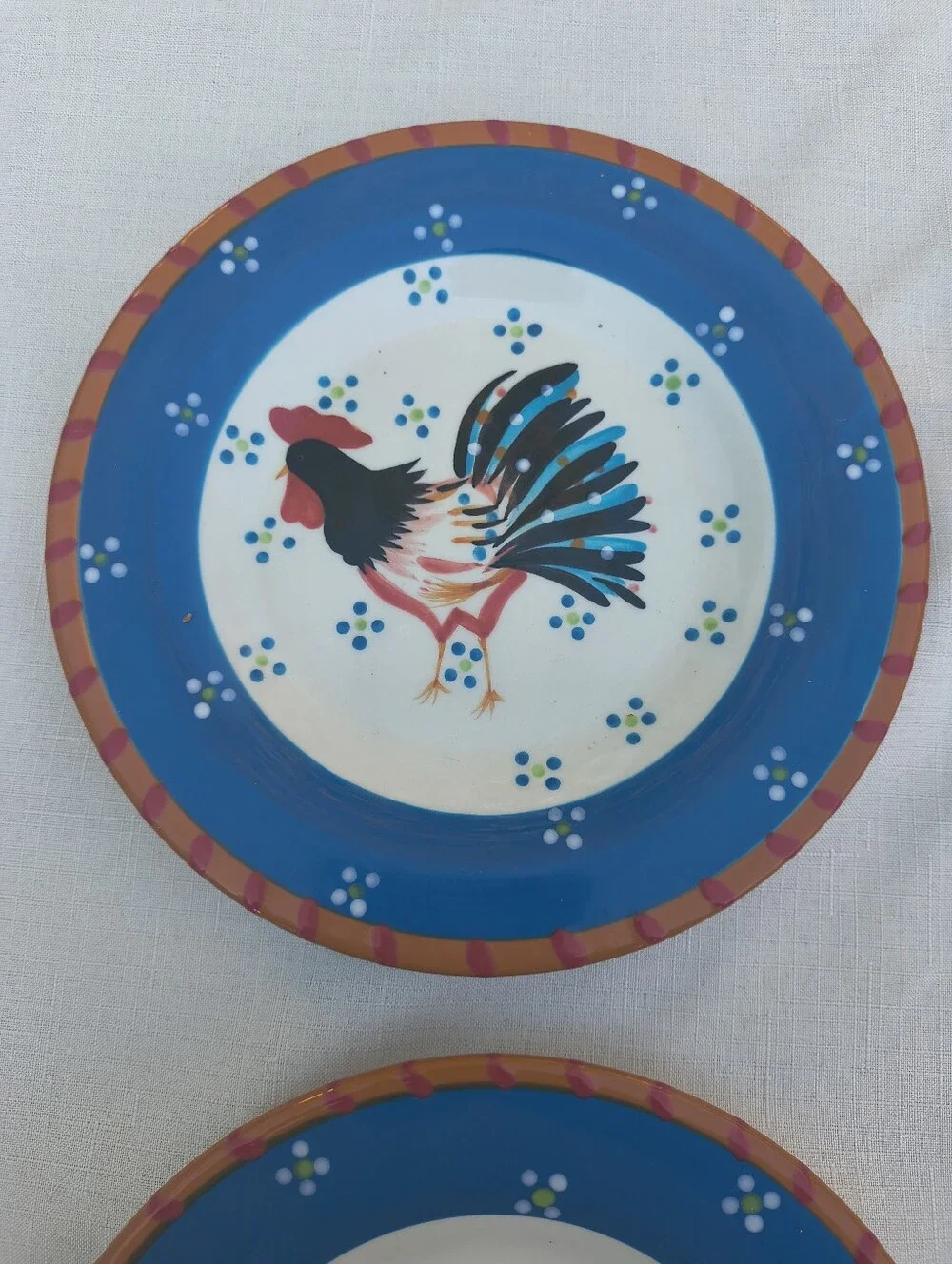 Set of 4 2006 Dana Simson Demdaco Belle du Jour Rooster Salad Plates